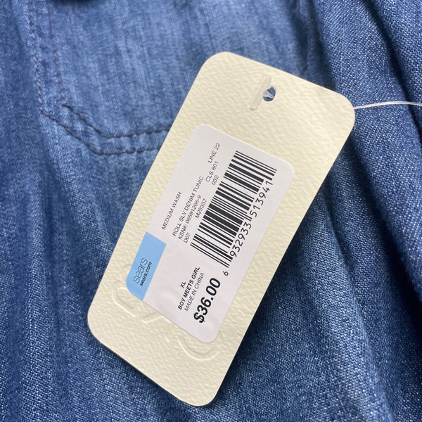 Carry On River Blues Women’s Blue Chambray Long Sleeve Tunic Shirt Size XL - New