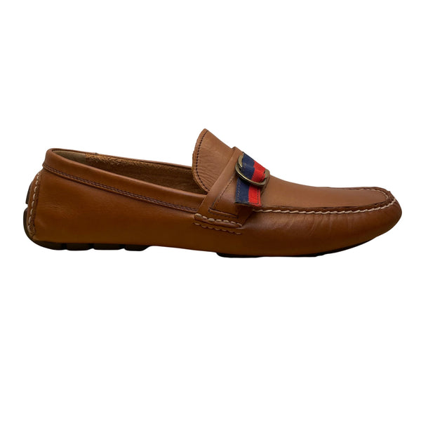 Polo Men’s Brown Leather Red/Blue Detail Slip On Terry Ribbon Loafers Size 11D