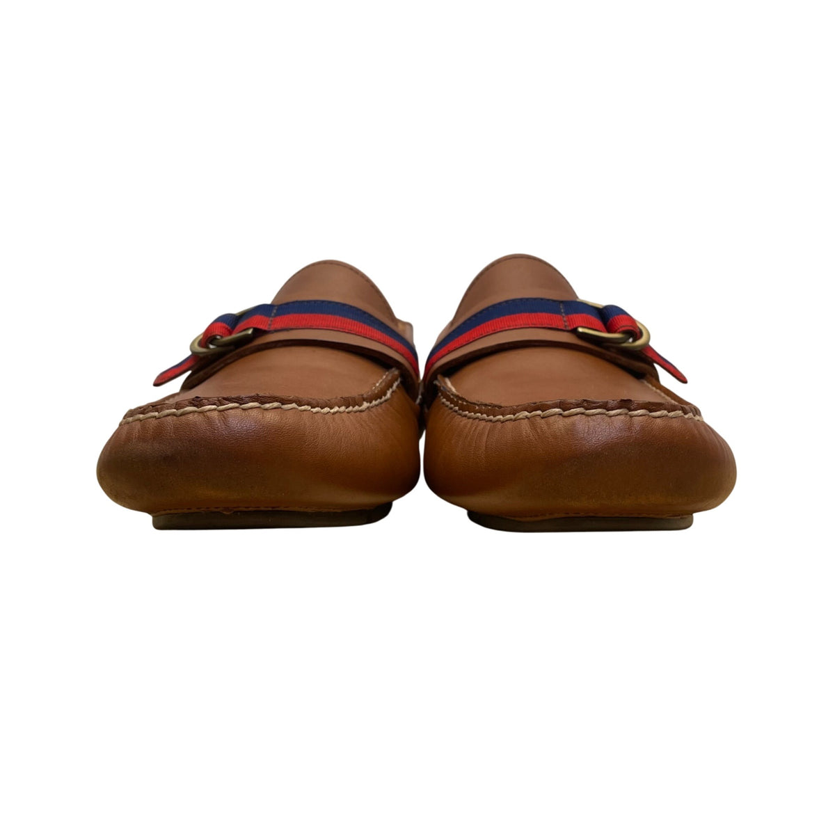 Polo Men’s Brown Leather Red/Blue Detail Slip On Terry Ribbon Loafers Size 11D
