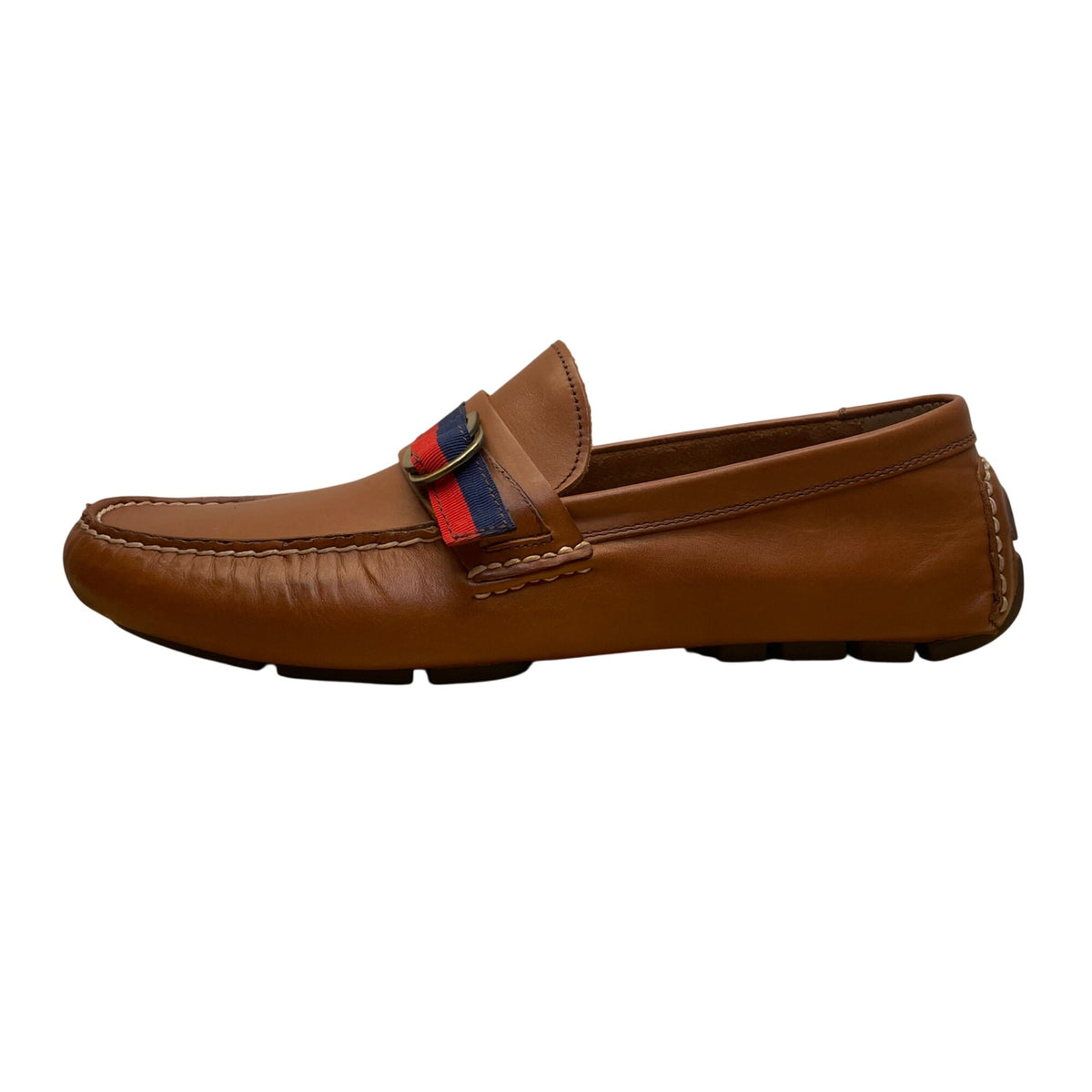 Polo Men’s Brown Leather Red/Blue Detail Slip On Terry Ribbon Loafers Size 11D