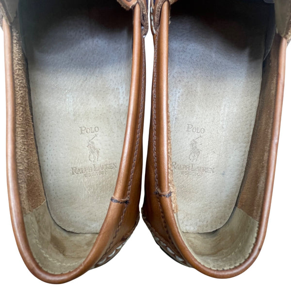 Polo Men’s Brown Leather Red/Blue Detail Slip On Terry Ribbon Loafers Size 11D