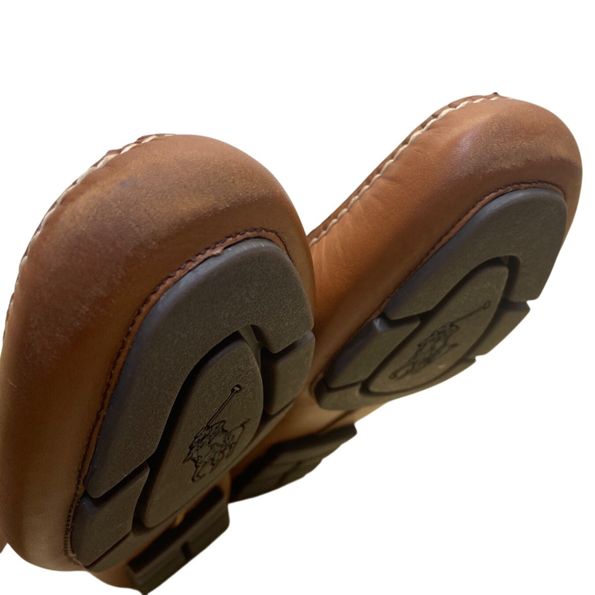 Polo Men’s Brown Leather Red/Blue Detail Slip On Terry Ribbon Loafers Size 11D