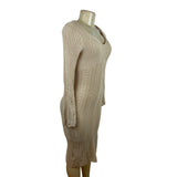 Freshman 1996 Women's Beige Strethcable Knit Bodycon Dress With V-Neck Size S