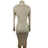 Freshman 1996 Women's Beige Strethcable Knit Bodycon Dress With V-Neck Size S