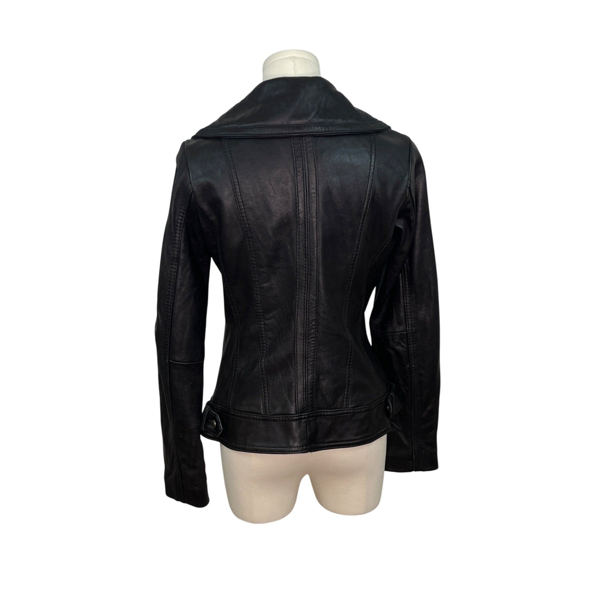 Michael Kors Womens Black Classic Leather Zip-Up Jacket Sz S