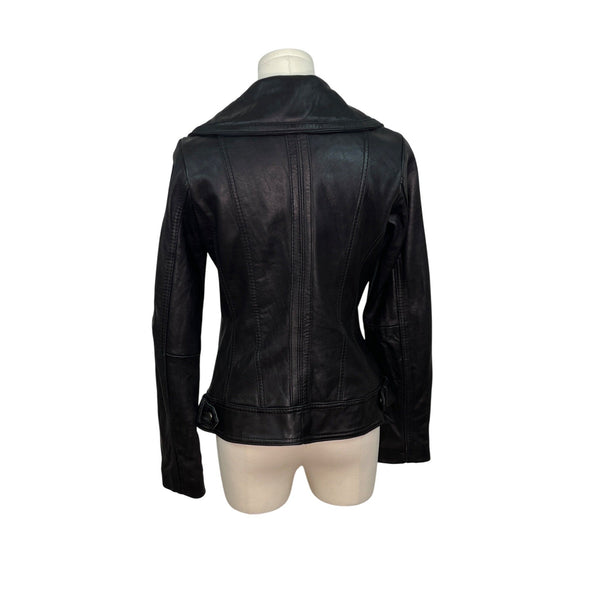 Michael Kors Womens Black Classic Leather Zip-Up Jacket Sz S