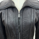 Michael Kors Womens Black Classic Leather Zip-Up Jacket Sz S