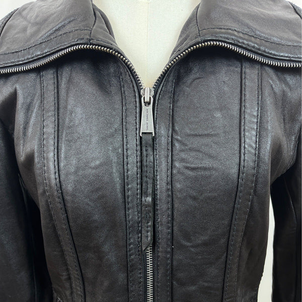 Michael Kors Womens Black Classic Leather Zip-Up Jacket Sz S