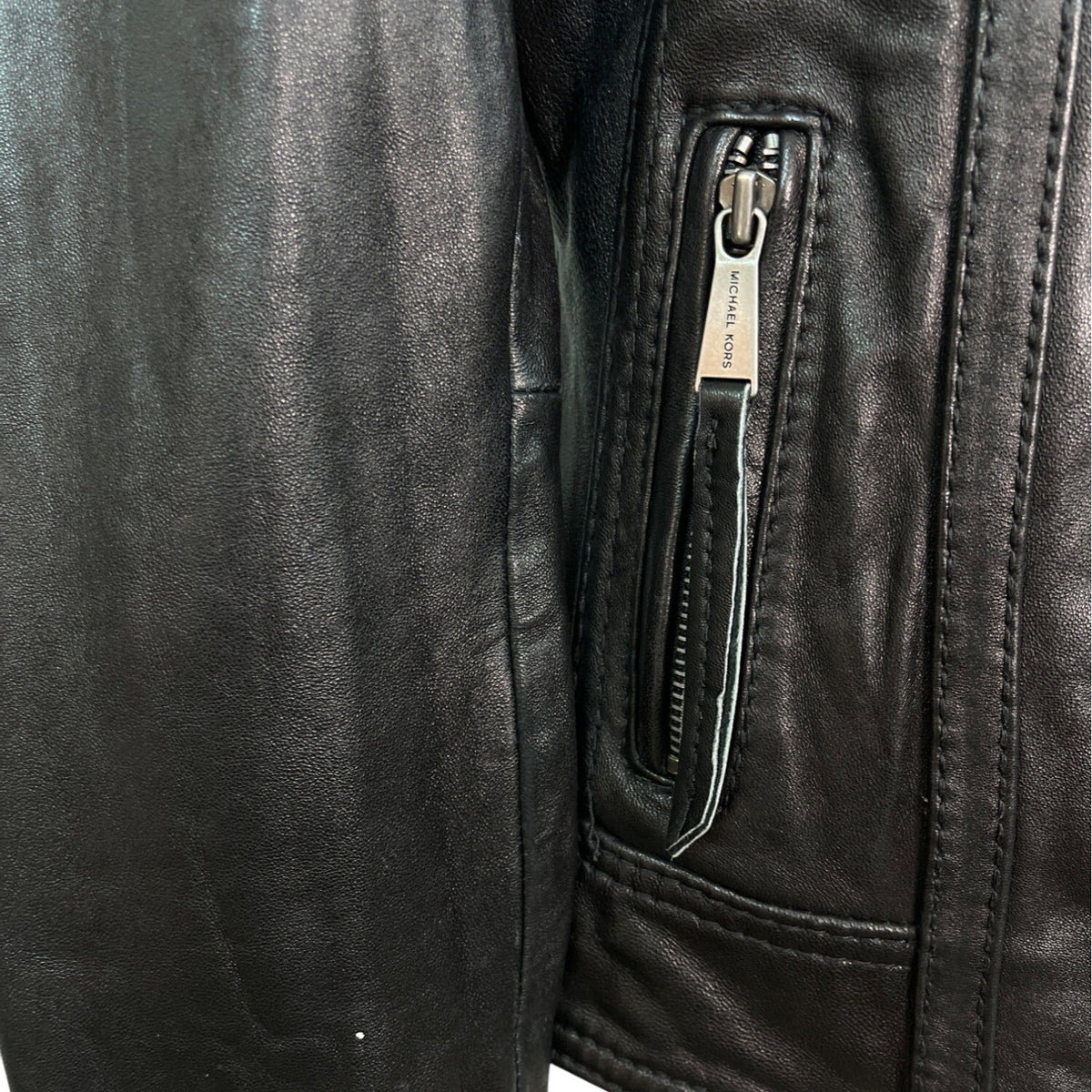 Michael Kors Womens Black Classic Leather Zip-Up Jacket Sz S