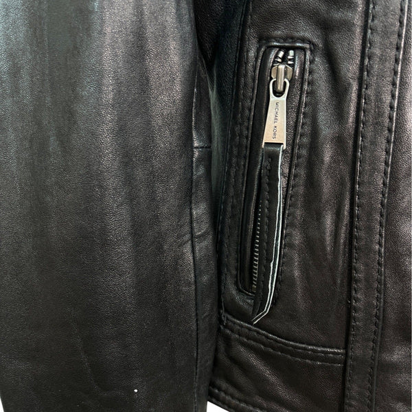 Michael Kors Womens Black Classic Leather Zip-Up Jacket Sz S