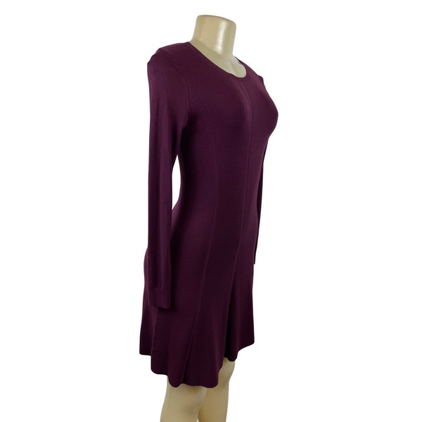 Ann Taylor Womens Burgundy Long Sleeve Fit & Flare Dress Sz XXS