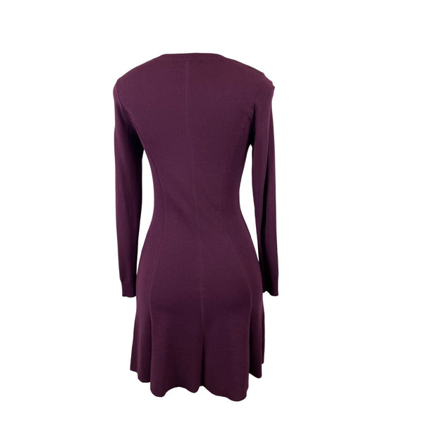 Ann Taylor Womens Burgundy Long Sleeve Fit & Flare Dress Sz XXS