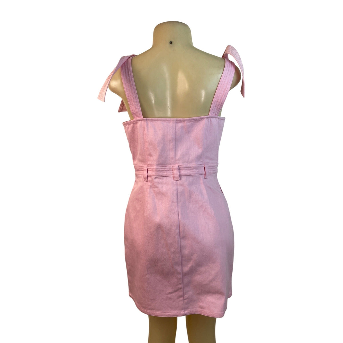 5a7 Pink Button-Front Mini Dress With Tie Straps & Pockets Size 8 - New