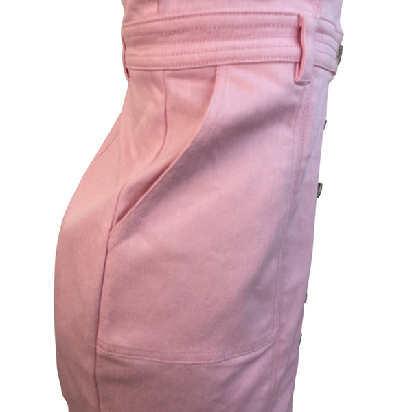 5a7 Pink Button-Front Mini Dress With Tie Straps & Pockets Size 8 - New