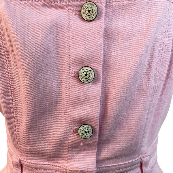 5a7 Pink Button-Front Mini Dress With Tie Straps & Pockets Size 8 - New
