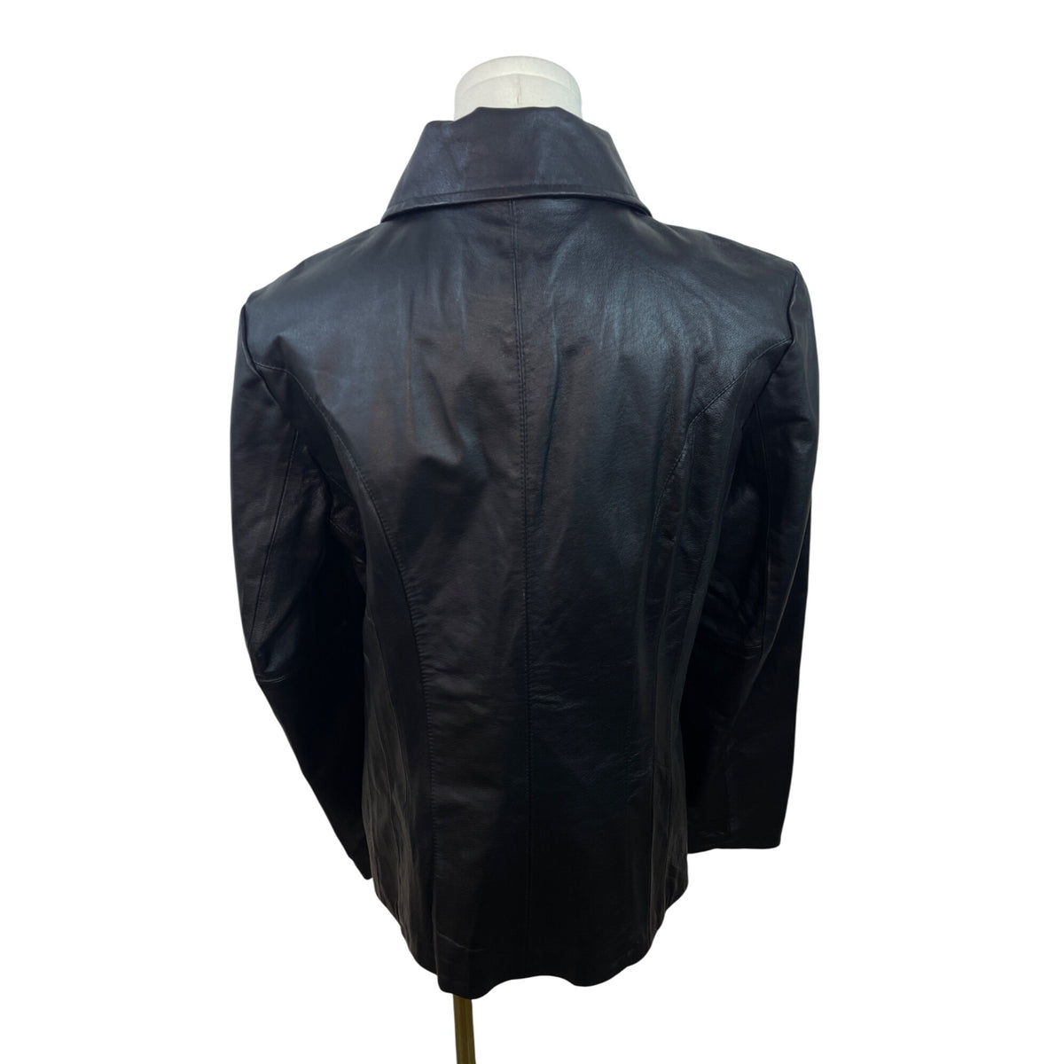 East 5Th Women's Black Zipped Leather Jacket With Pockets & Wing Collar Sz S
