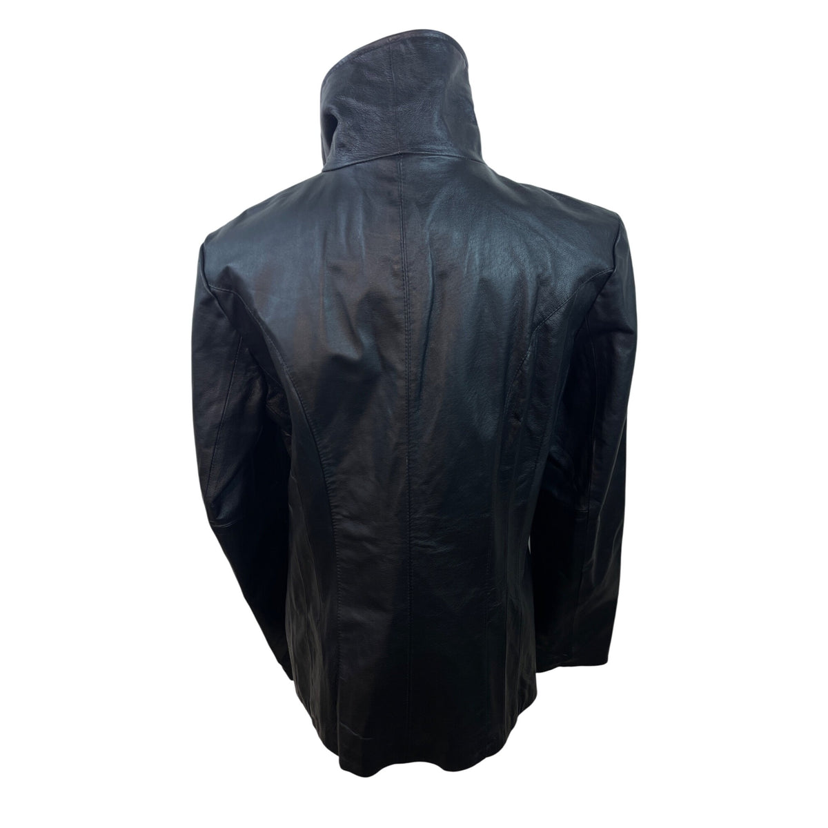 East 5Th Women's Black Zipped Leather Jacket With Pockets & Wing Collar Sz S