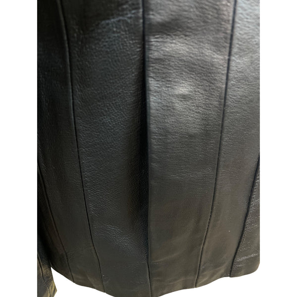 East 5Th Women's Black Zipped Leather Jacket With Pockets & Wing Collar Sz S