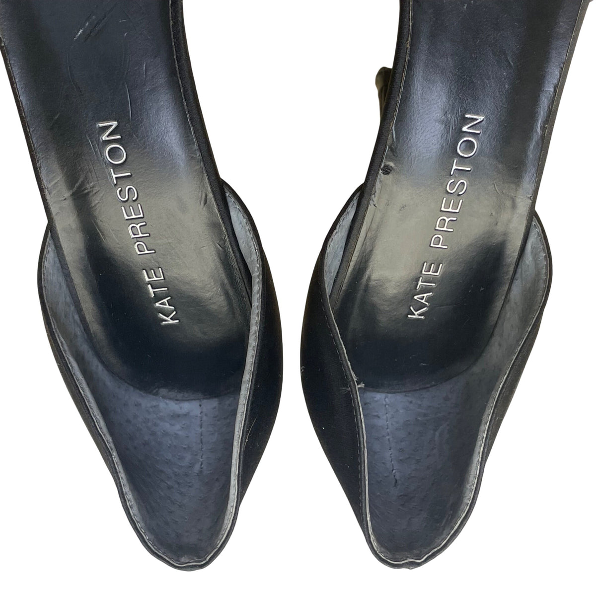 Kate Preston Women’s Black Satin Open-Toe Formal DOrsay Style Bow Heels Size 7M