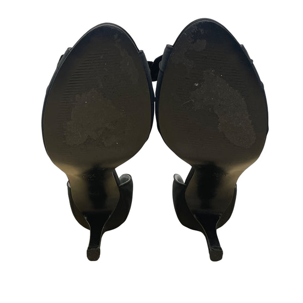 Kate Preston Women’s Black Satin Open-Toe Formal DOrsay Style Bow Heels Size 7M