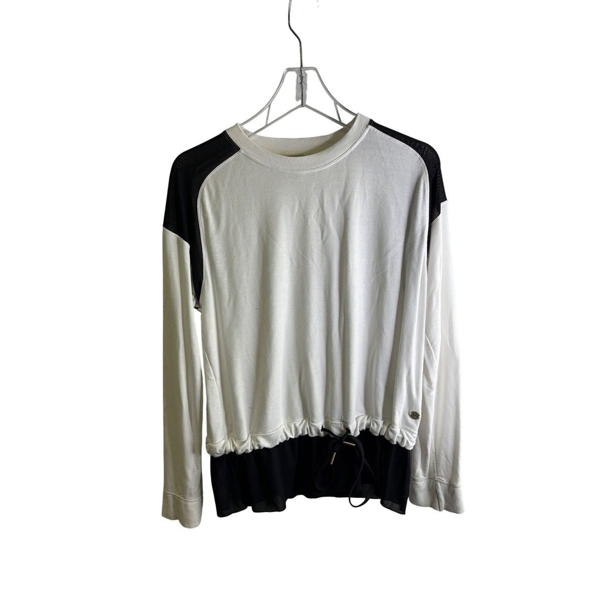 Donna Karan Womens White/Black Cotton-Blend Long Sleeve Top Size S Layered Hem Activewear