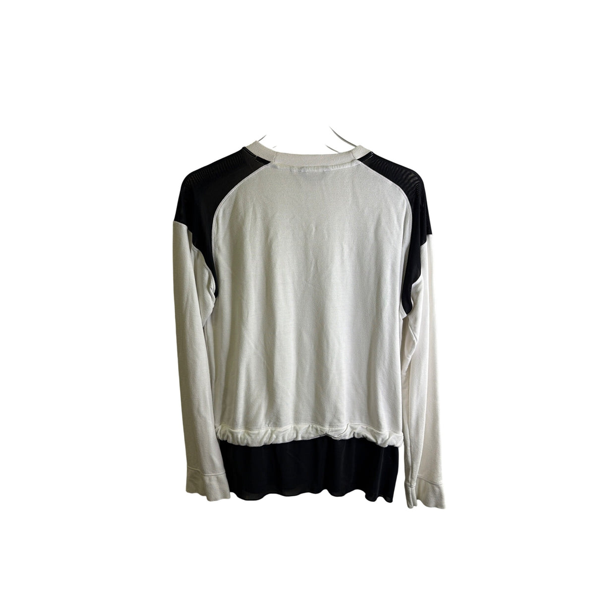 Donna Karan Womens White/Black Cotton-Blend Long Sleeve Top Size S Layered Hem Activewear