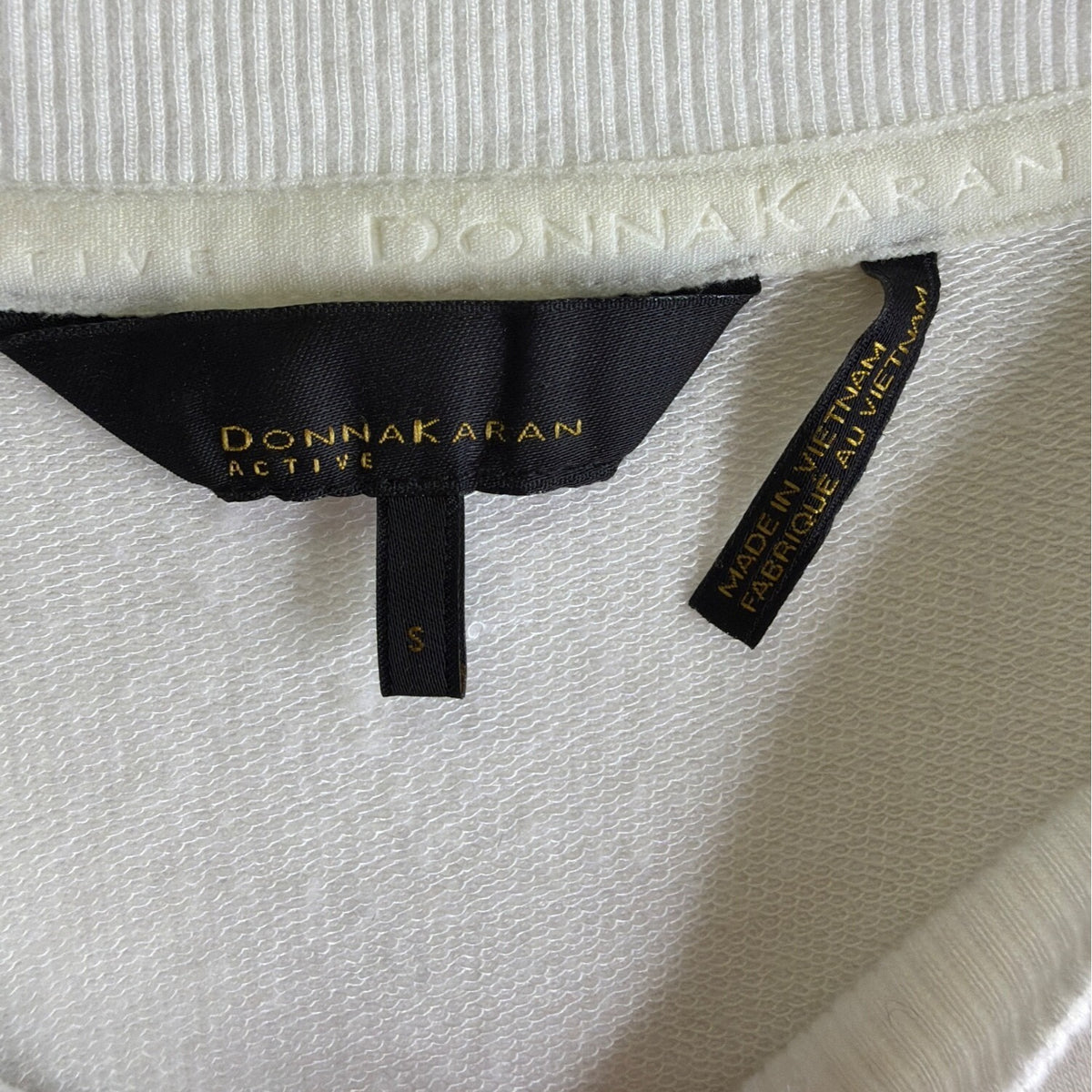 Donna Karan Womens White/Black Cotton-Blend Long Sleeve Top Size S Layered Hem Activewear