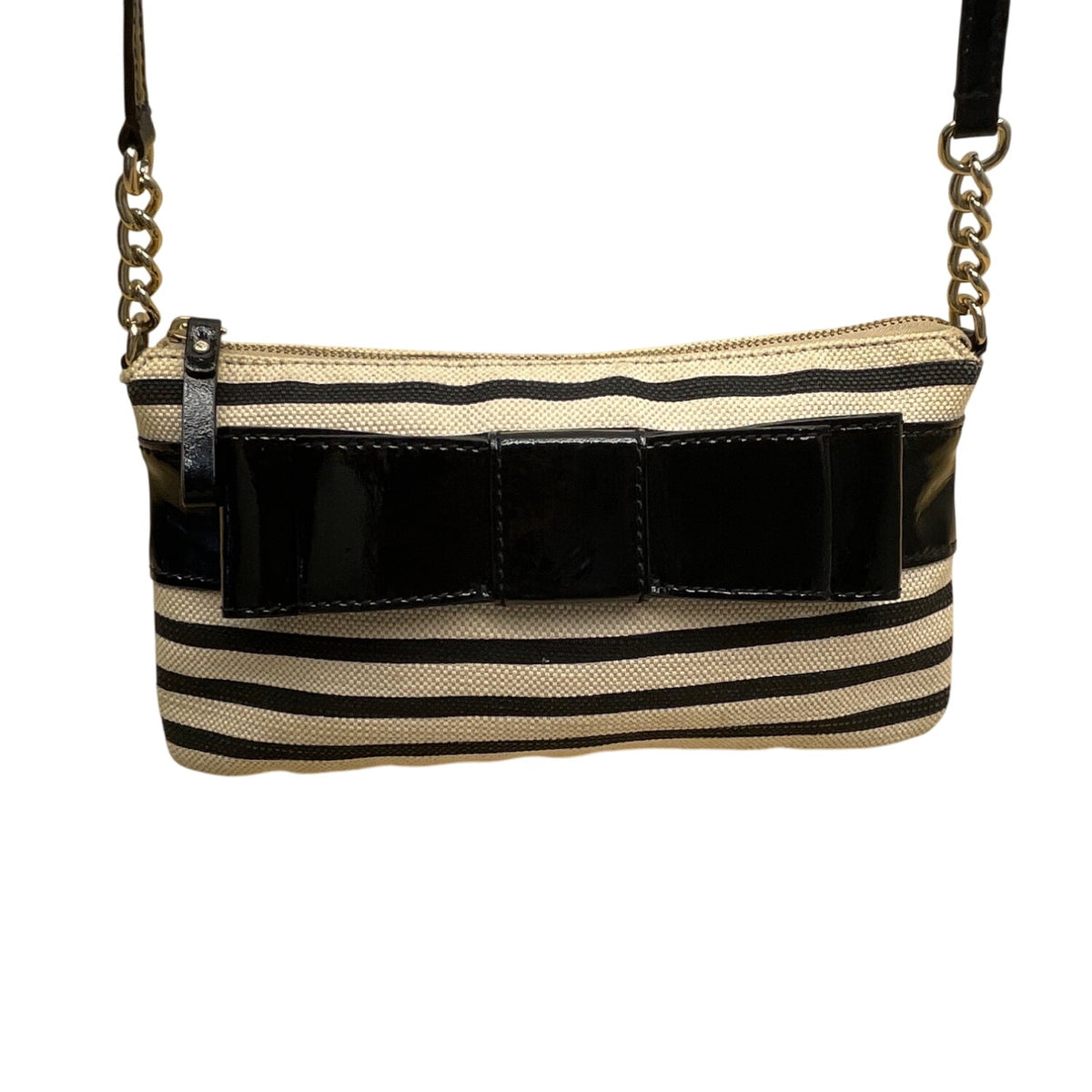 Kate Spade New York Black & Beige Patent Leather Bow Accent Crossbody Bag Sz S