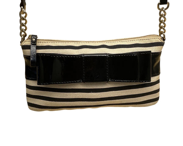 Kate Spade New York Black & Beige Patent Leather Bow Accent Crossbody Bag Sz S