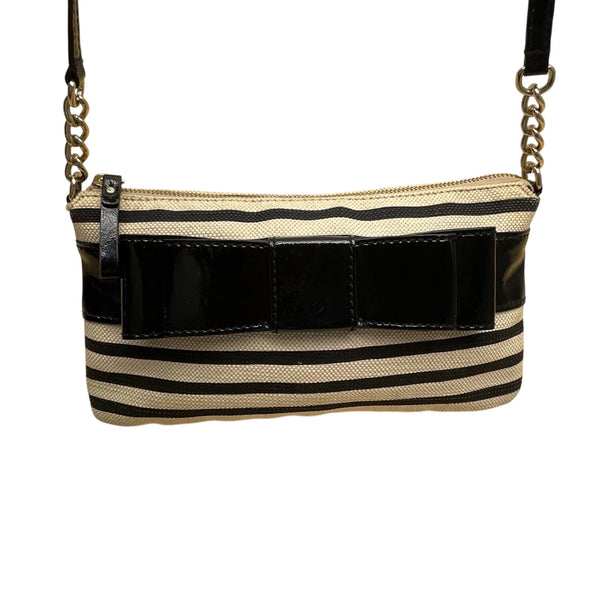 Kate Spade New York Black & Beige Patent Leather Bow Accent Crossbody Bag Sz S
