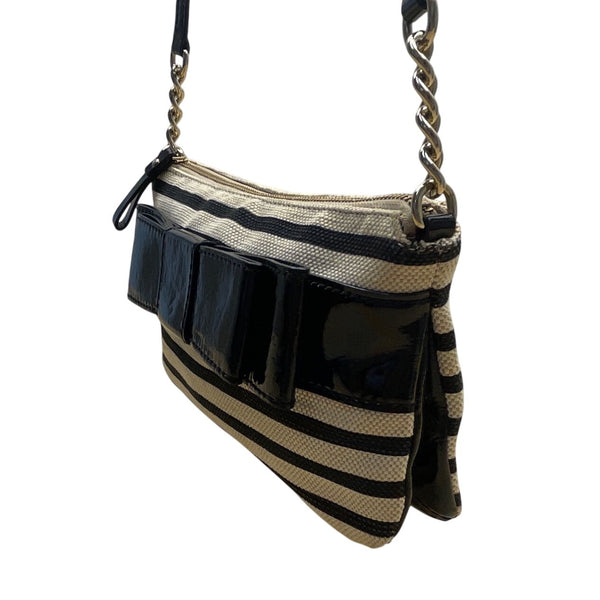Kate Spade New York Black & Beige Patent Leather Bow Accent Crossbody Bag Sz S