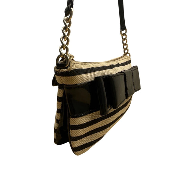 Kate Spade New York Black & Beige Patent Leather Bow Accent Crossbody Bag Sz S