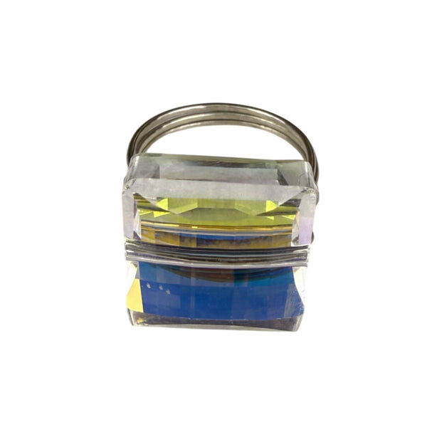 Handcrafted Silver Wire Wrapped Crystal Statement Ring Size 5.5 Unique