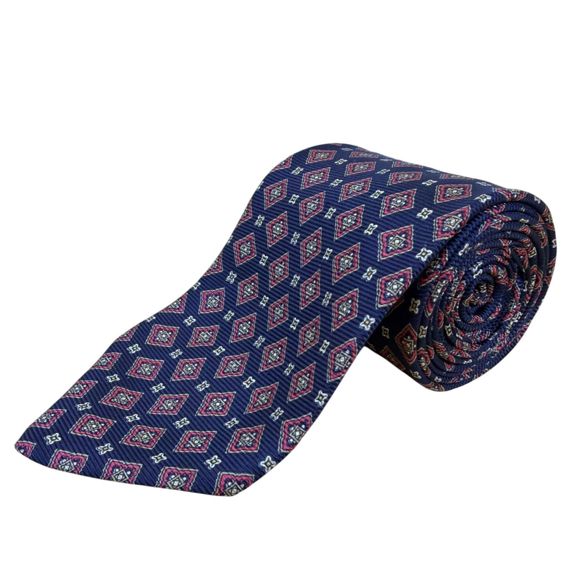 Vintage Brooks Brothers Blue Silk Printed Tie Geometric Diamond Pattern