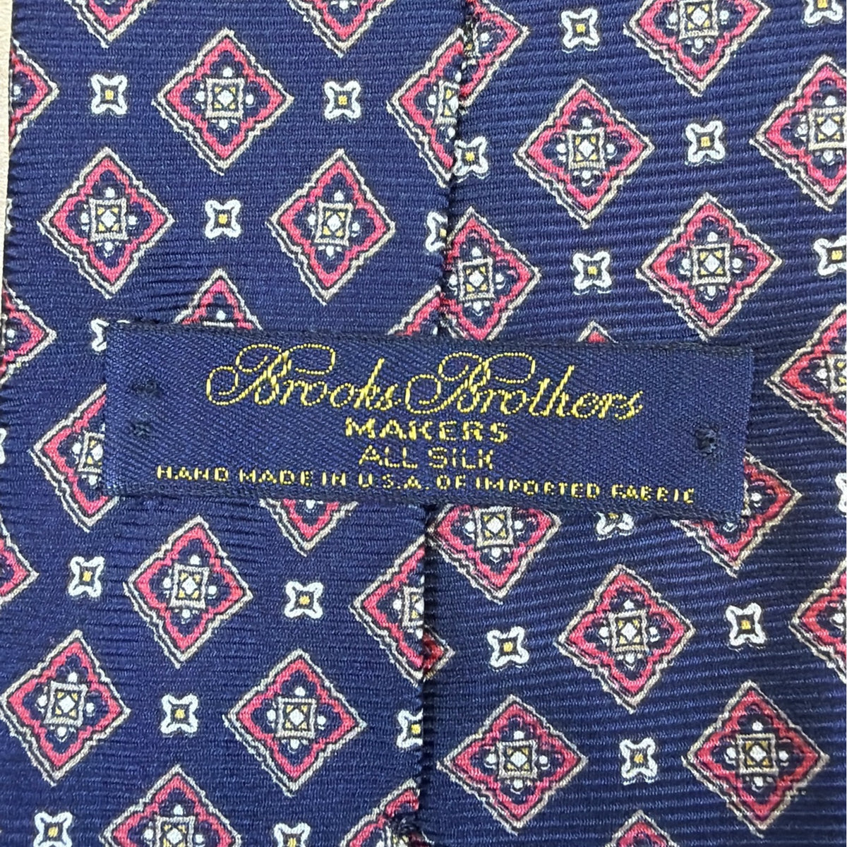 Vintage Brooks Brothers Blue Silk Printed Tie Geometric Diamond Pattern