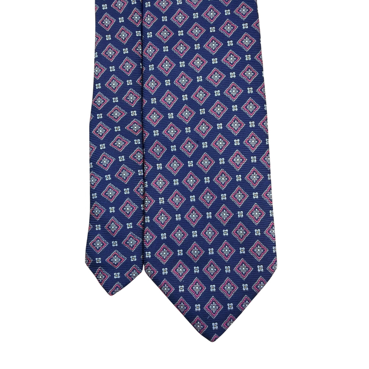Vintage Brooks Brothers Blue Silk Printed Tie Geometric Diamond Pattern