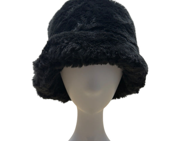 Black Faux Fur Bucket Hat One Size Fits Most Soft & Plush Material Lined