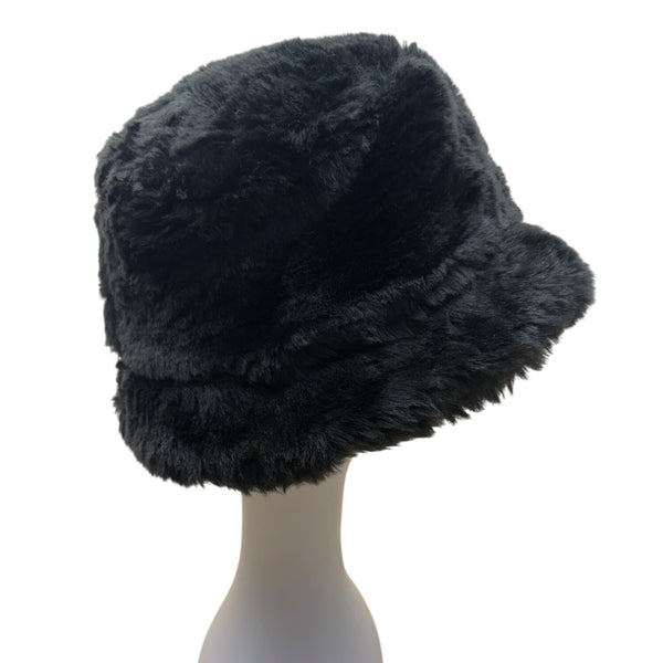 Black Faux Fur Bucket Hat One Size Fits Most Soft & Plush Material Lined
