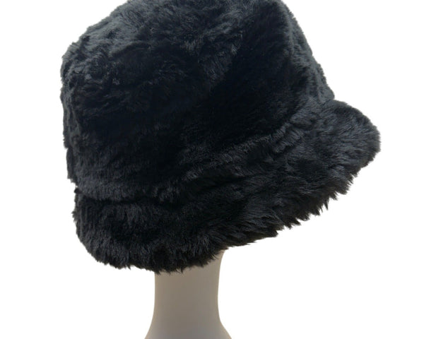 Black Faux Fur Bucket Hat One Size Fits Most Soft & Plush Material Lined