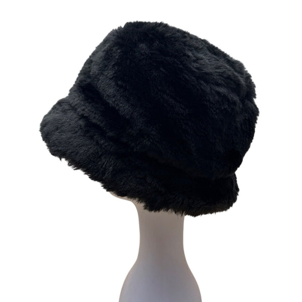 Black Faux Fur Bucket Hat One Size Fits Most Soft & Plush Material Lined