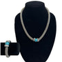 Heavy Turquoise Cristal Accents Silver Tone Necklace and Bracelet Set - 22in