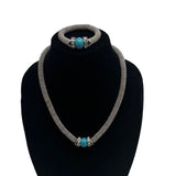 Heavy Turquoise Cristal Accents Silver Tone Necklace and Bracelet Set - 22in