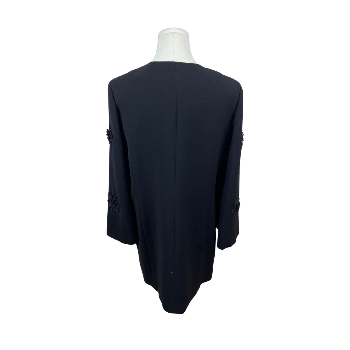 Tahari Arthur S. Levine Black Embroidered 3/4 Sleeve Open Front Womens Coat Size 8