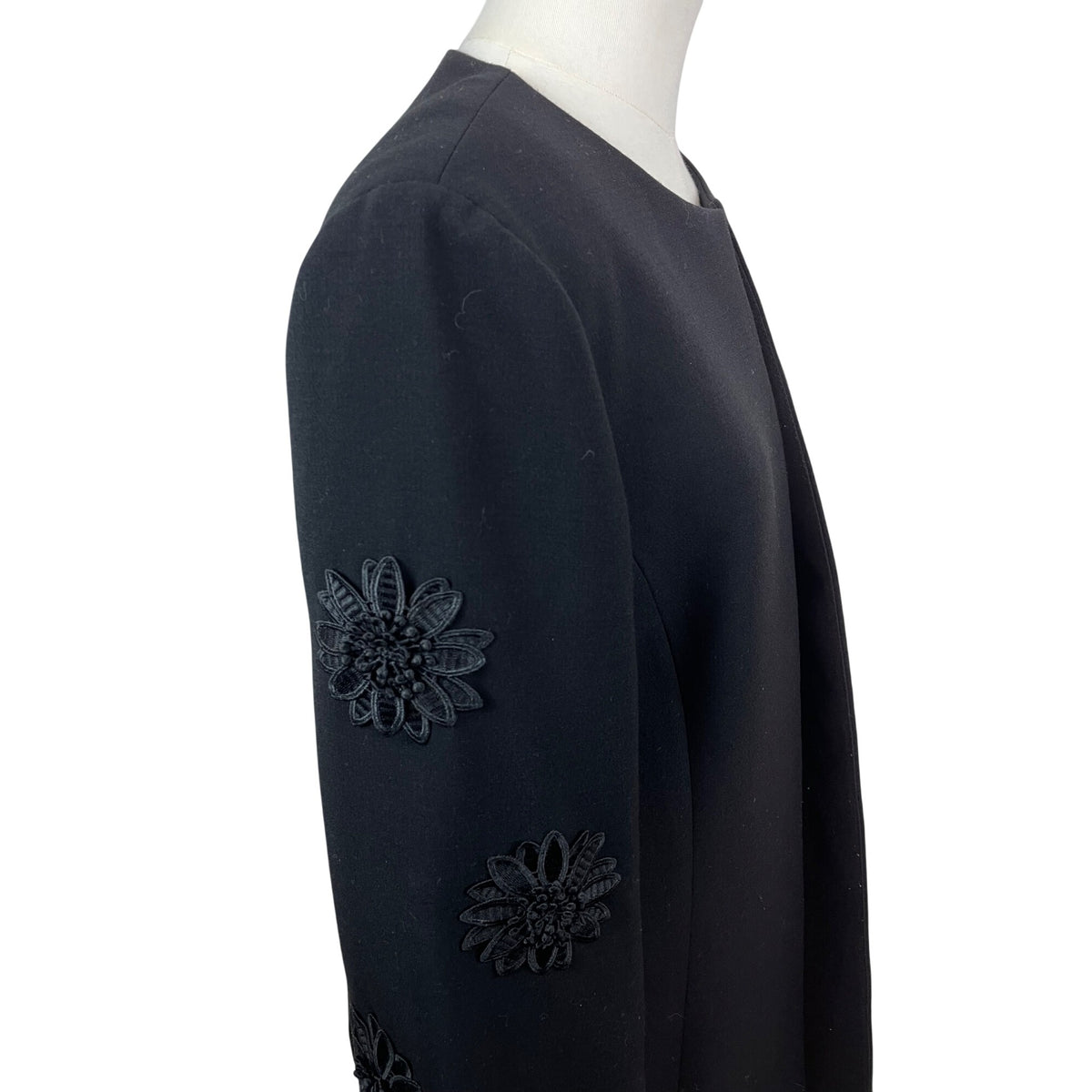 Tahari Arthur S. Levine Black Embroidered 3/4 Sleeve Open Front Womens Coat Size 8