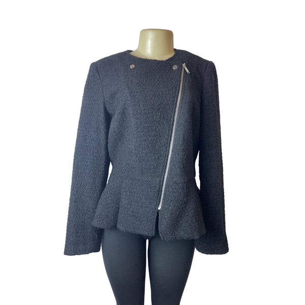 Michael Kors Women Black Zip Up Collarless Coat Size 8