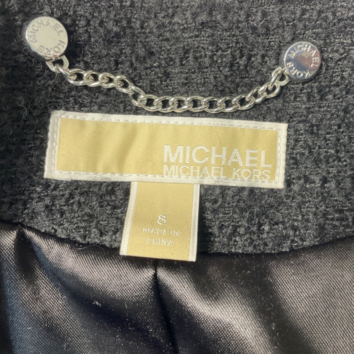 Michael Kors Women Black Zip Up Collarless Coat Size 8