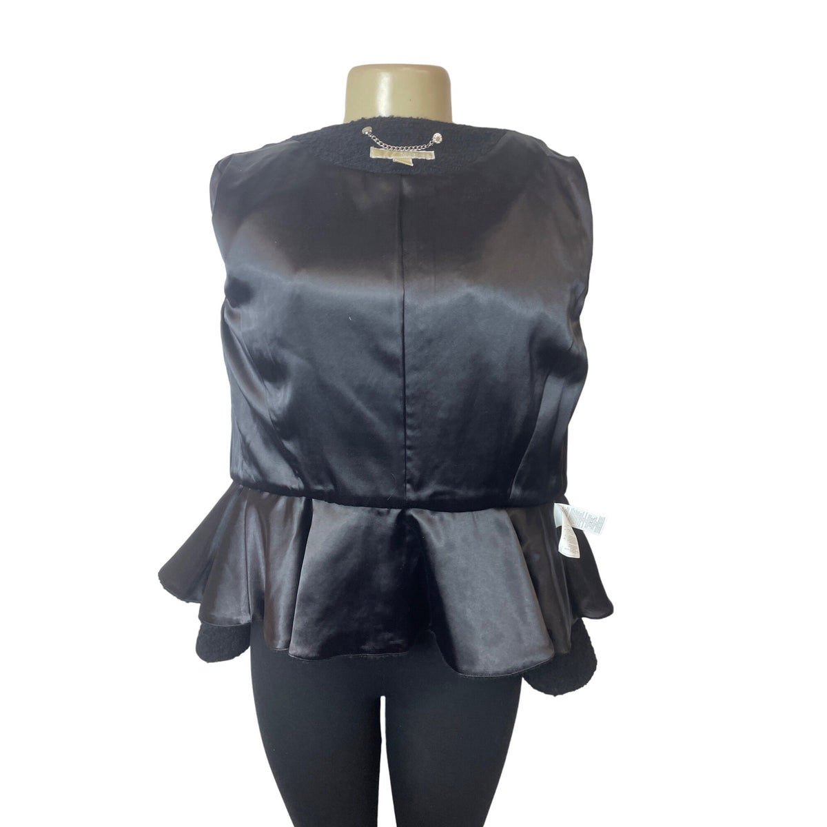 Michael Kors Women Black Zip Up Collarless Coat Size 8