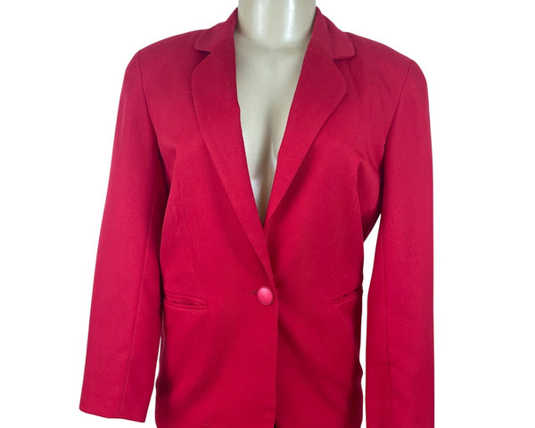 Vintage Illustration Bright Red Womens Blazer With Button Closure Sz 2P