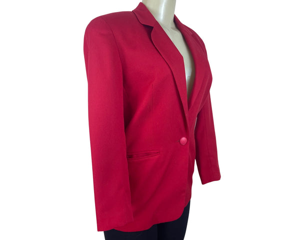 Vintage Illustration Bright Red Womens Blazer With Button Closure Sz 2P