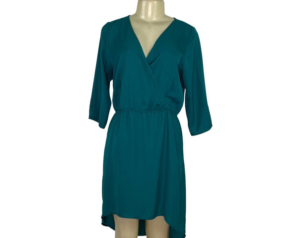 Glam Womens Teal High-Low Blousson Dress With V-Neck Size M - New